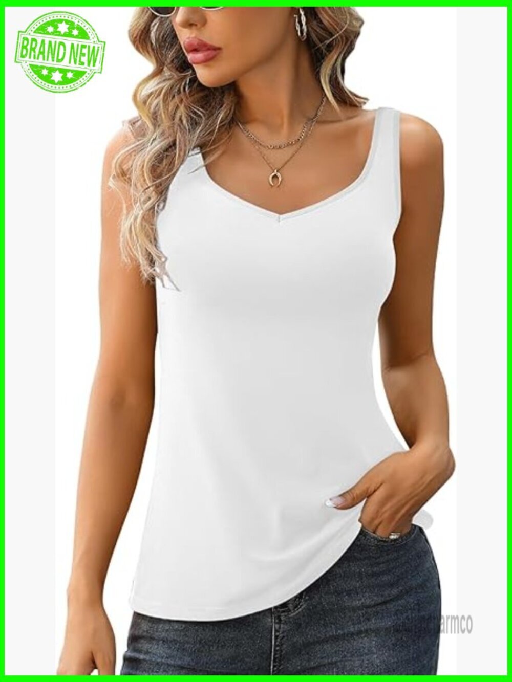 Women's Cotton Tank Top with Built-in Padded Bra Adjustable Straps V-Neck
